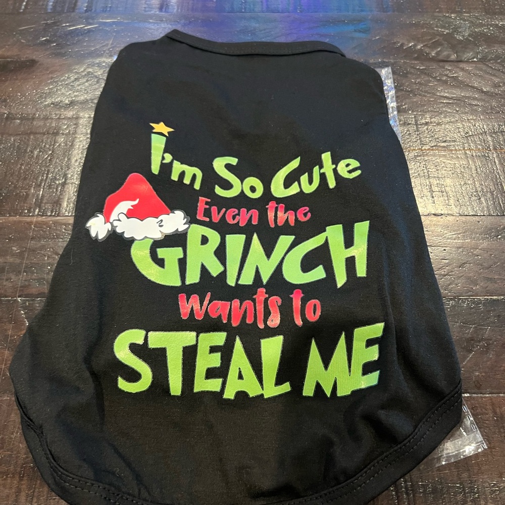 Black Dog Shirt with Grinch Theme I’m so cute even the Grinch wants to steal me.